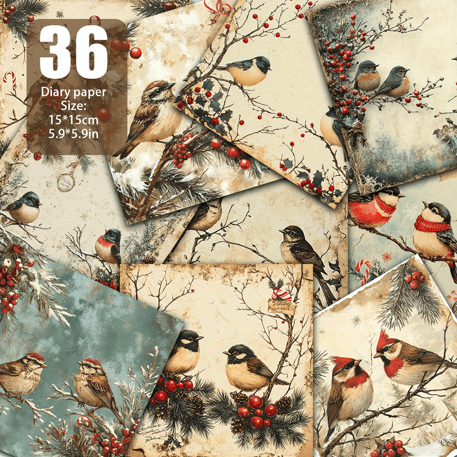 TEMU 36pcs Vintage Christmas Paper - Reusable Tear-off Decorative Scrapbooking Material, 5.9x5.9 Inches, Gift Wrapping, Thanksgiving Greeting Cards,