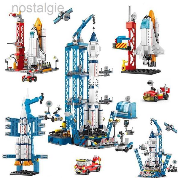 Blocks Space Rocket Launching Model Building Blocks City Aerospace Space Station Shuttle Ship Astronaut Bricks Toys Children 240401