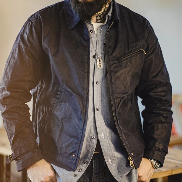 Maden mens retro IV oiled wax jacket with a lapel and zipper short canvas jacket suitable for autumn classic slim fit jacket 250109