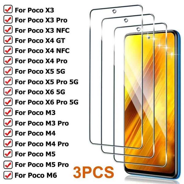 Cell Phone Screen Protectors 3PCS Protective Glass for Poco X3 X4 GT X5 X6 Pro NFC 5G Screen Protector for Poco M6 M5 M5S M4 M3 M2 Pro Glass