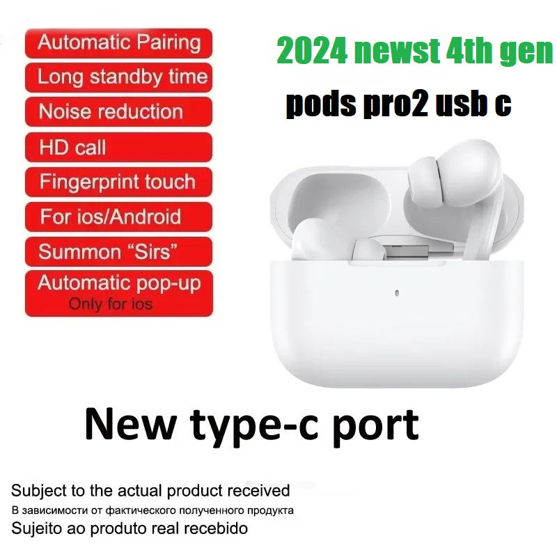 2025 New 4th Gen Pods Pro 2 With ANC USB C TWS Wireless Bluetooth Earphones Pods Pro6 Earbuds Earphone Handfree Headset USB-C charging port For Xiao