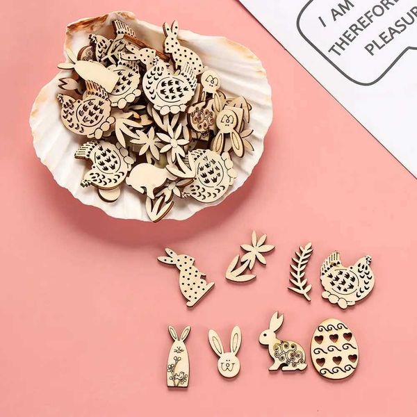 50 Happy Easter Rabbit Eggs Wooden Craftsmanship Easter Decoration DIY Wood Chip Hanging Decoration W250110