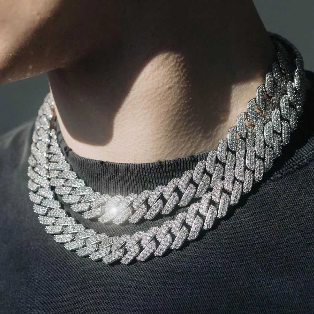 Hiphop Iced Out 2 Row Rhinestones Cuban Link Chain Mens Necklace Bling AAA Micro Prong Cuban Chain Choker Necklace Gift JewelryX240919