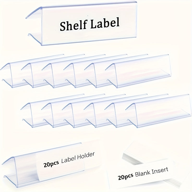 TEMU 40pcs Clear Plastic Shelf Label Holders With Blank Inserts - Durable, 20pcs Transparent Removable Clips+20pcs , Removable Clips For Home Office,
