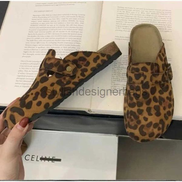 Slippers New Classic Womens Closed Lace Cork Sandals Leopard Pattern Camouflage Mule Clogs shoes Flats Zapatos De Mujer H241126