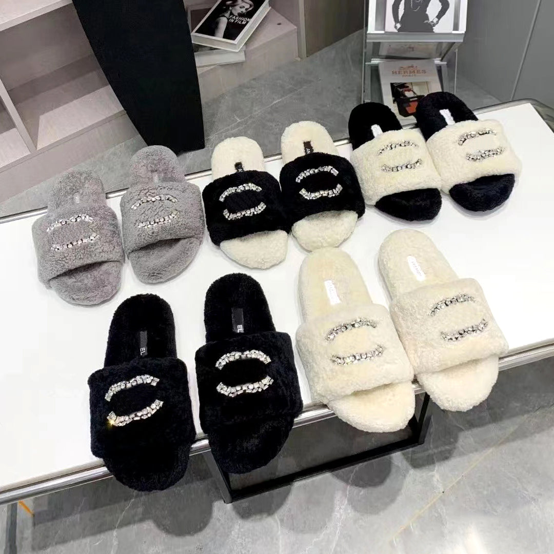 classic teddy bear kid fluffy Sandals black Flat Casual Shoe Sliders Winter fuzzy Slippers Designer woman Channel warm Slipper luxurys tazz house sa
