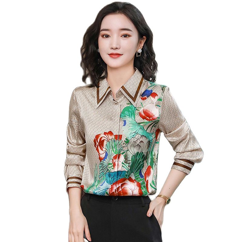 luxury fashion spring floral silk shirt long sleeve printed fall winter womens runway tops plus size elegant office ladies designer blouses 2023