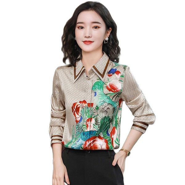 luxury fashion spring floral silk shirt long sleeve printed fall winter womens runway tops plus size elegant office ladies designer blouses