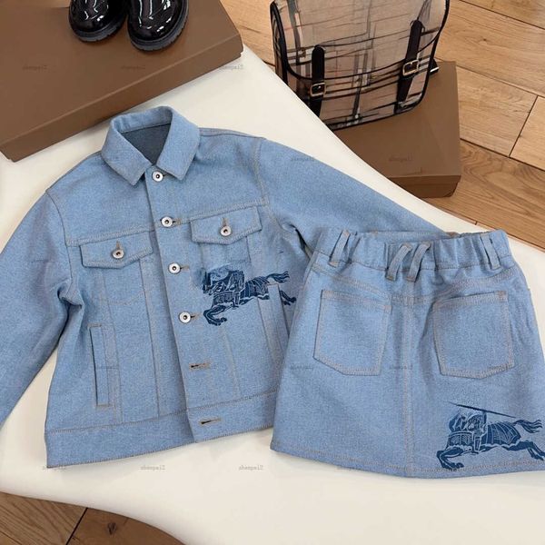 Luxury girls dress suit High quality baby dress set Autumn Tracksuits kids designer clothes Galloping denim jacket and blue denim skirt