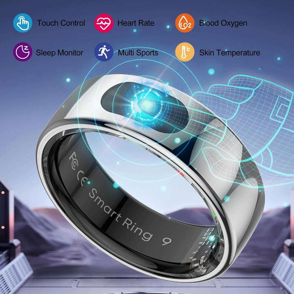 R08 For Men Women Touch Control Function Health Monitor IP68 5ATM Waterproof Skin Temperature Measure Smart Ring New