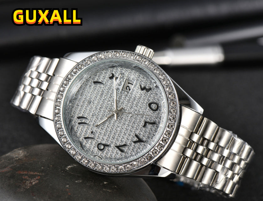 Arabic Numerals Automatic Date Men Watches Luxury Fashion Stainless Steel Band Quartz Clock All the Crime Set Auger High Quality sky starry diamonds