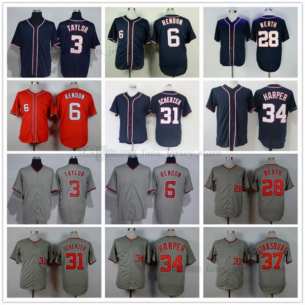 Vintage Baseball Jerseys Michael 3 Taylor Anthony 6 Rendon Jayson Werth Max Scherzer Bryce 34 Harper Stephen Strasburg Breathable Sport Sale