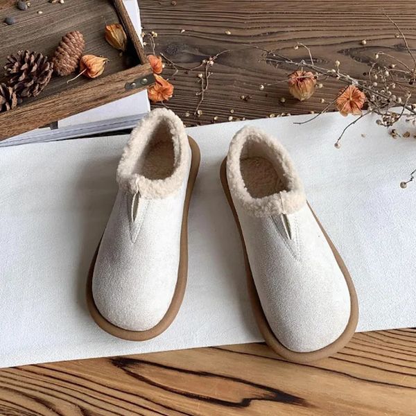 Autumn Winter Women Work Fur Loafer Flats Moda Slip Slip On Shoes Sapatos Concisados de Algodão ao ar livre 241126