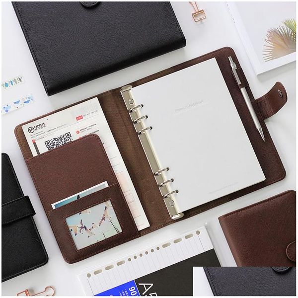 wholesale Wholesale Notepads Brown Planner Black Portable Notebook Looseleaf Detachable Buckle Ring Thick A5 Business Stationery Office Dhus