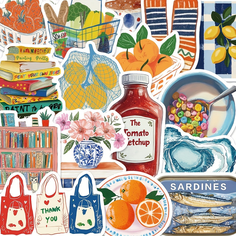 TEMU 50pcs Retro Watercolor Style Cartoon Graffiti Stickers - Vibrant Designs For Bottles, Laptops, Computers, Guitars, Scrapbooks & Phones -