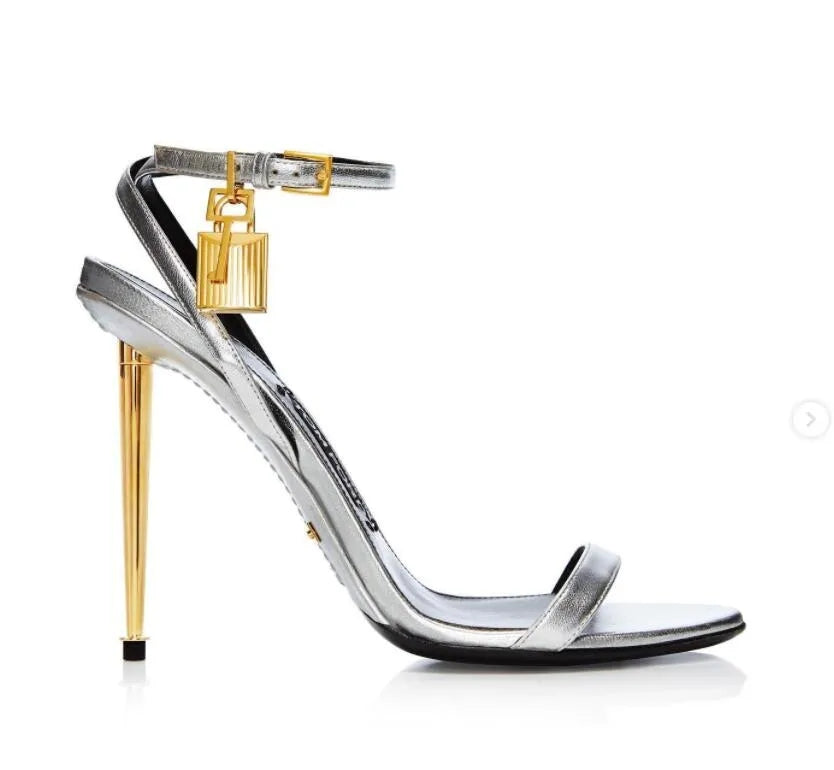 Brand sandies Woman Sandal queen tom-sandal padlock sandals high-heeled Luxury Designer high-heeled naked pumps gold heels with box