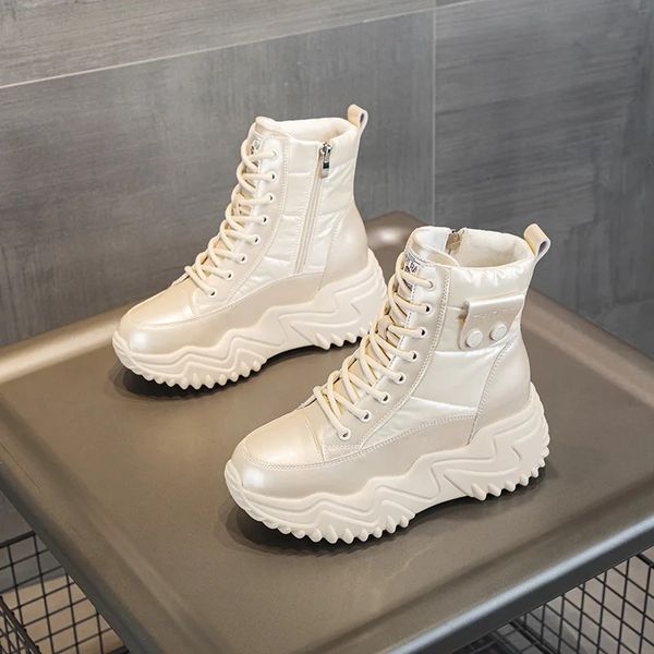 7CM height increasing leather platform wedge hidden high heels womens ankle boots casual short and fat sports shoes spring and autumn shoes