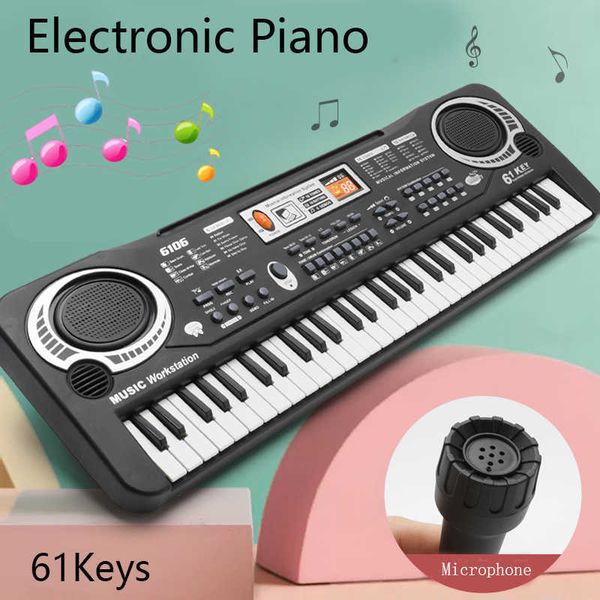 Piano Keyboards Kids Electronic Piano Keyboard Portable 61 Keys Organ with Microphone Education Toys Musical Instrument Gift for Child Begin