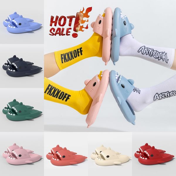 2024 Fashion Shark Slippers For Women Men Outdoor Beach Slides Bathroom Non-slip Thick Sandals Home Couple Flat Shoe Shark Flip Flops size 3