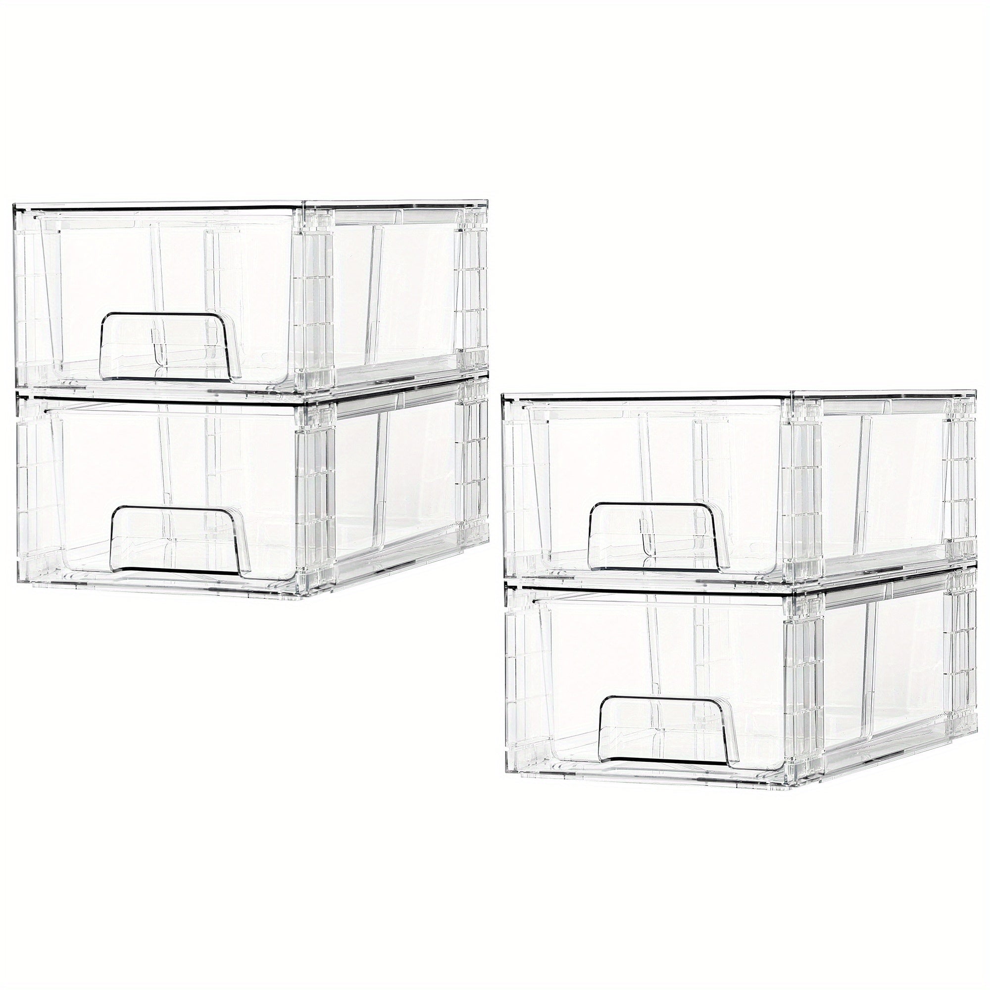 TEMU 4-6 Pack Clear Acrylic Food Storage Drawers With Handles | Stackable Refrigerator & Pantry Organizer Bins For Snacks, Fruits, Vegetables |