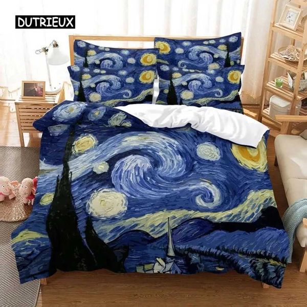 Bedding sets Van Gogh Duvet Cover Oil Painting Style Starry Sky Night Bedding Set Microfiber Comforter Cover Gifts For Girls Boys Teen Decor