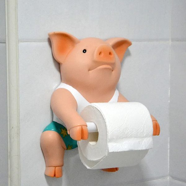 Toilet Paper Holders Creative Piggy Toilet Paper Holder Punch-Free Wall Mounted Hand Tissue Box Towel Rack Reel Spool Device Bathroom Home A