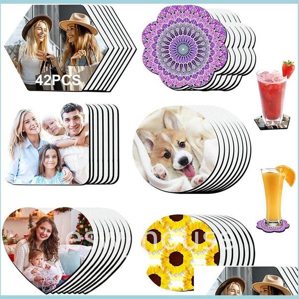 Mats Pads 42 Pcs Blank Sublimation Neoprene Coasters Mti Shaped Diy Heat Transfer Printing Kitchen Car Tumbler Mat Drop Delivery H Dhp2L