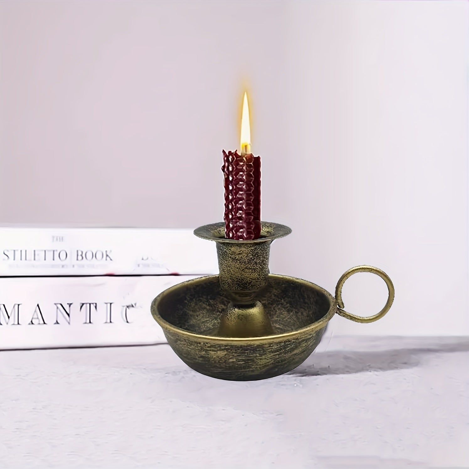 TEMU 1pc Home Golden Candle Holder - Art Candlestick With Vintage Copper Finish, Weddings, Parties & Home Decor, Tabletop Centerpiece, Candle Holder