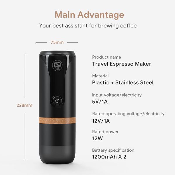 2 in 1 Espresso Electric Coffee Maker Machine Outdoor Portable Thermos Compatible with NespressoCapsule Pods & Coffee Powder
