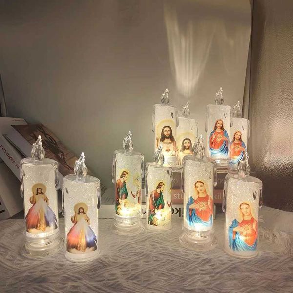 Jesus Catholic Christian Religious Ceremony Virgin Electronic Flameless LED Devotional Prayer Candles Light Religious Decoration Y240815