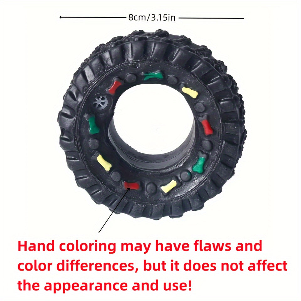 TEMU Squeaky Rubber Tire Toy For Small - Chew-resistant, Cartoon Patterned Pet Playtime Accessory, Black
