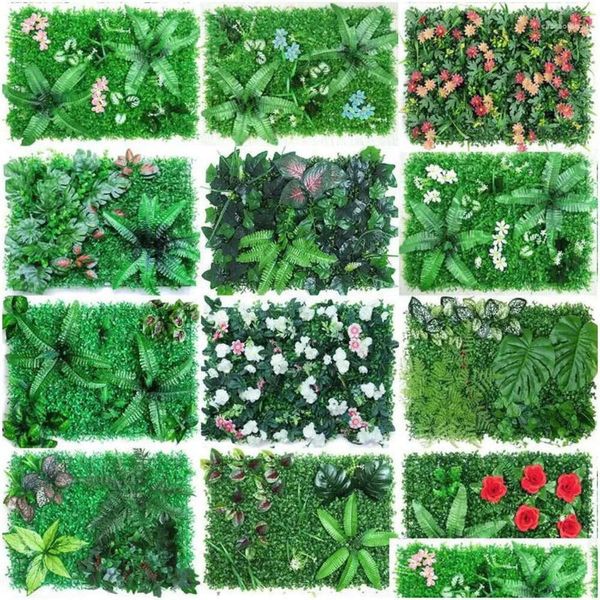 Wreaths Decorative Green Flowers 3D Artificial Plants Wall Decor Panel Fake Lawn Carpet Backdrop Garden Grass Flower Home Decoration D Dh9zb
