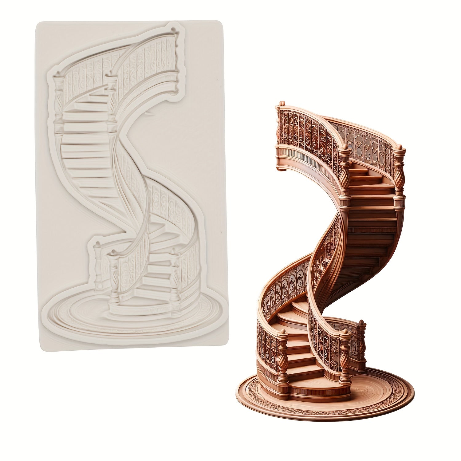TEMU Staircase Design Resin Silicone Mold - Intricate Spiral Staircase Diy Mold For Chocolate, Fondant, Soap, Candle Making - Reusable Baking & Candy