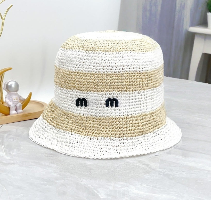 stripe Hand-knitting hat designer bucket hat letter white sun hat beach hat weave hats designers women designer hat for women prevent sun protection