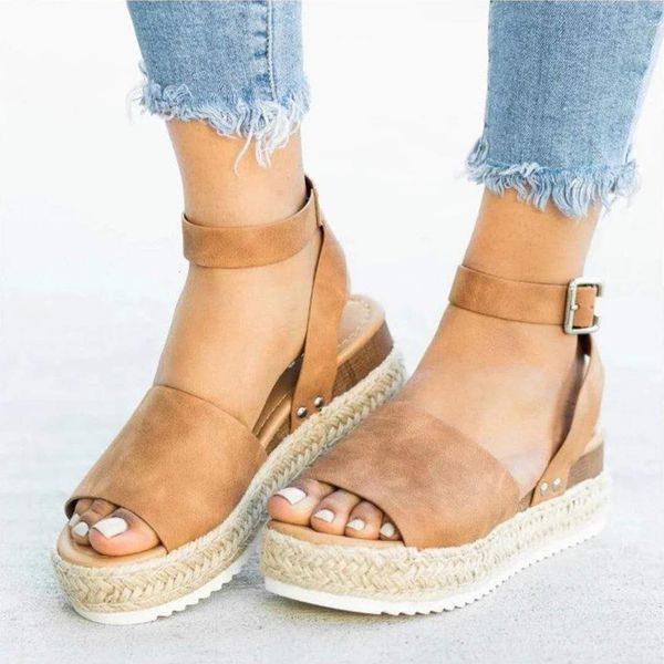 Large summer sponge cake with buckle fish mouth sandals, side hollow hemp rope woven thick sole slope c28cfb3 12ac1ec