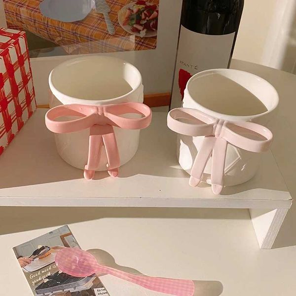 Bow Handle g Creative Ceramic Water Cup Breakfast Milk Cup Afternoon Tea Latte Coffee Cup Beverage Utensils Y241214