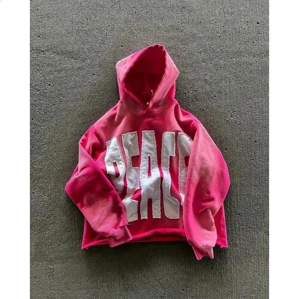Carta Aplique Street Fashion Mens Y2K High Street Sports Zipper Cardigan Capuzes Capaceded Pink Sweetshirt Jaqueta 250115