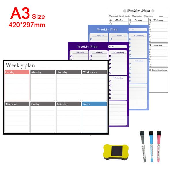 Whiteboards A3 Magnetic Monthly Weekly Planner Calendar Markers Fridge Whiteboard Erasable Magnet Daily Memo Refrigerator Sticker 230217