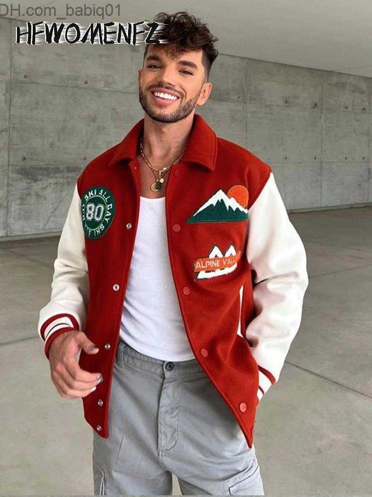 Men&#039;s Jackets Autumn Winter Patchwork Bike Jacket Men 2023 Turn-Down Collar Warm Bomber Coats Male Casual Single Breasted Motorcycle Outerwear