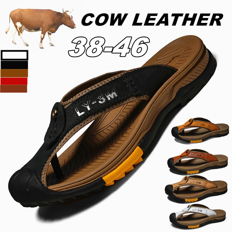 Cow Leather Men Sandals Mens Flip ps Men&#039;s Casual Shoes Classic Massage Beach Slippers Anti-slip Summer 230720