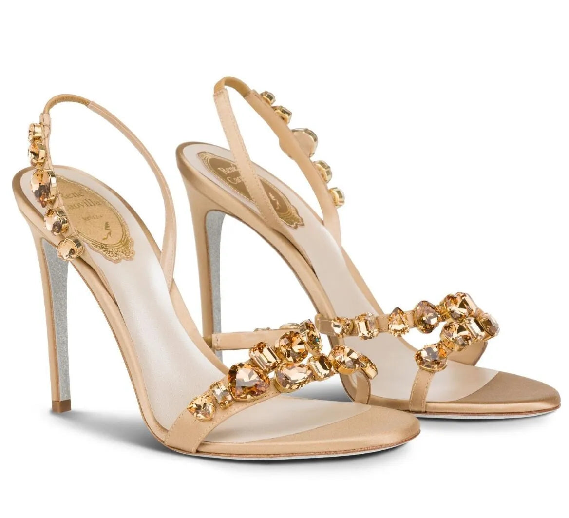 Top Luxury Renes Roxanne Crystal Sandals Shoes Snake Wrapped Rhinestones Strappy High Heel Caovillas Gladiator Sandalias Wedding,Party,Dress,Evening