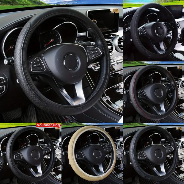 New Universal Fit PU Leather Steering Wheel Cover - 3D Emed Enhanced Grip And Comfort, Easy Install, For 37-38Cm Wheels