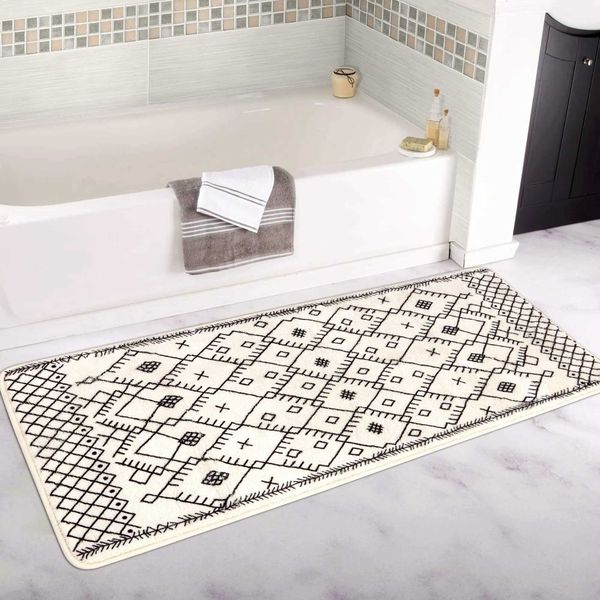 Bathro Rug Boho Long Bath Mat Non-Slip Moroccan Geetric Farmhouse Bath Rug Soft Velvet hine Washable Floor Mats Z250211