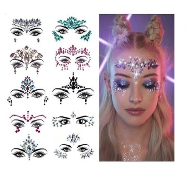 3D Crystal Tattoo Sticker Drill Stickers Eyes Sticker Party Face Stickers Face Decoration Diamond Masquerade Temporary Tattoo GC2086