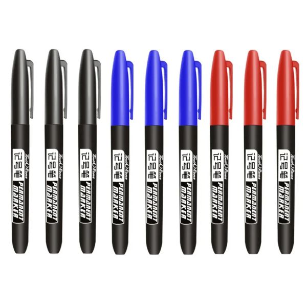 9 Pcs-Set Permanent Marker Pen Fine Point Waterproof Ink Thin Nib Crude Nib Black Blue Red Ink 1.5mm Fine Color Marker Pens