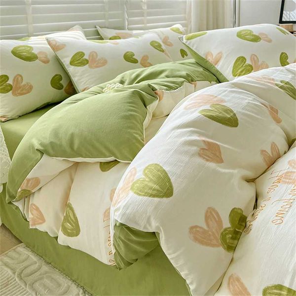 Home Textiles Washed Cotton Four-piece Bedding Set Elegant Duvet Cover Bed Sheet for Women and Children Simple PillowcaseC241021