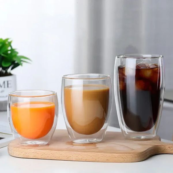 Heat Resistant Double Wall Glass Cup 80650Ml Beer Milk Coffee Water Cups Transparent Wholesale Drinkware Mug Set Gift 241226