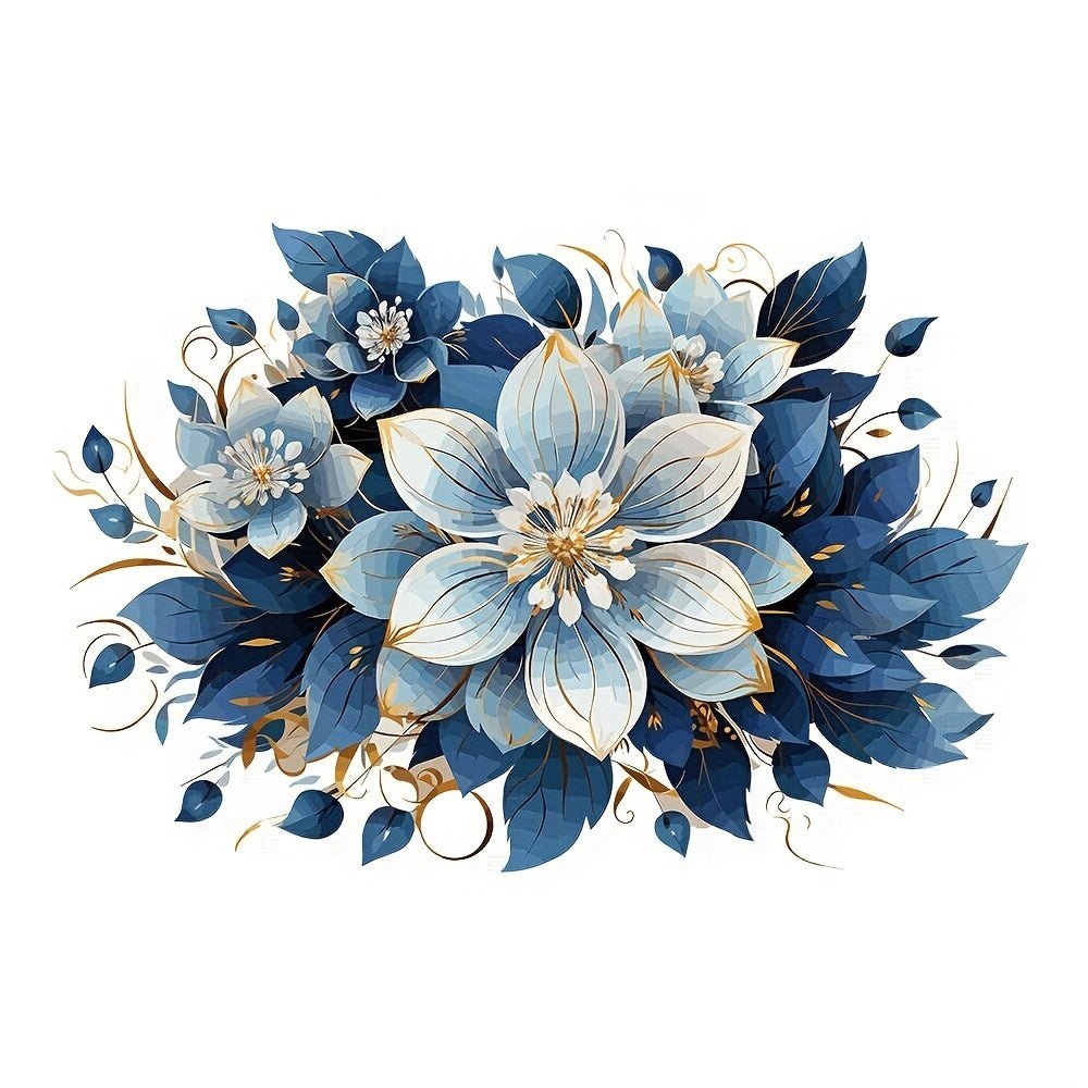 TEMU 1pc Blue Golden Color Spring Flower Sticker - Self-adhesive Modern Art Wall Decoration For Living Room, Bedroom, Bathroom Walls, Decor Accent