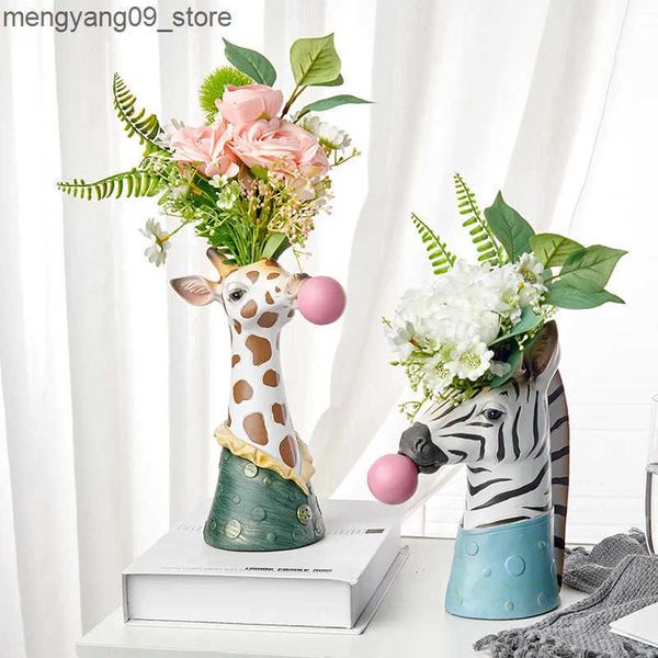 Vases Zebra Giraffe Blowing Bubbles Creative Art Vase Artificial Flower Vase Dried Flower Vase Living Room Table Art Home Decor J241210