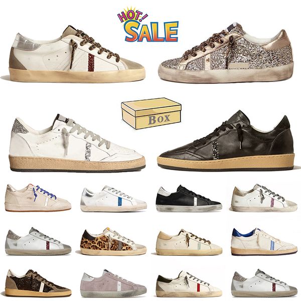 With Box Luxury Designer Casual Shoe Silver Glitter Platform Vintage Sneakers Ball Star White Black Leopard Pink dhgate Womens Low Heels Men